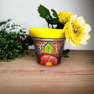 Mini Talavera Flower Pot Set | Colorful Mexican Planters (Set of 3) - hand-painted yellow Talavera mini planter with sunflower
