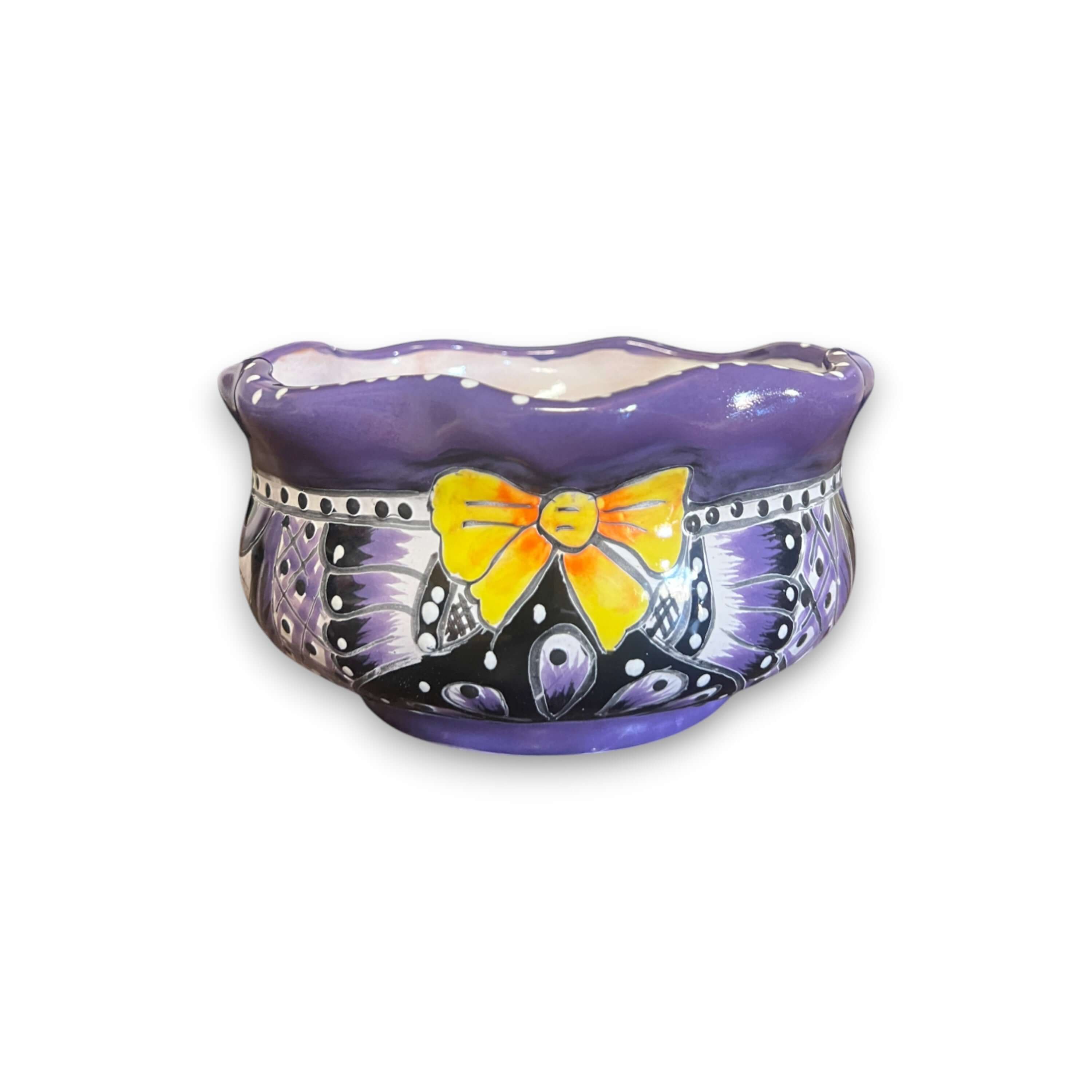 Mini Talavera Flower Pot – Wavy Rim Mexican Ceramic Planter