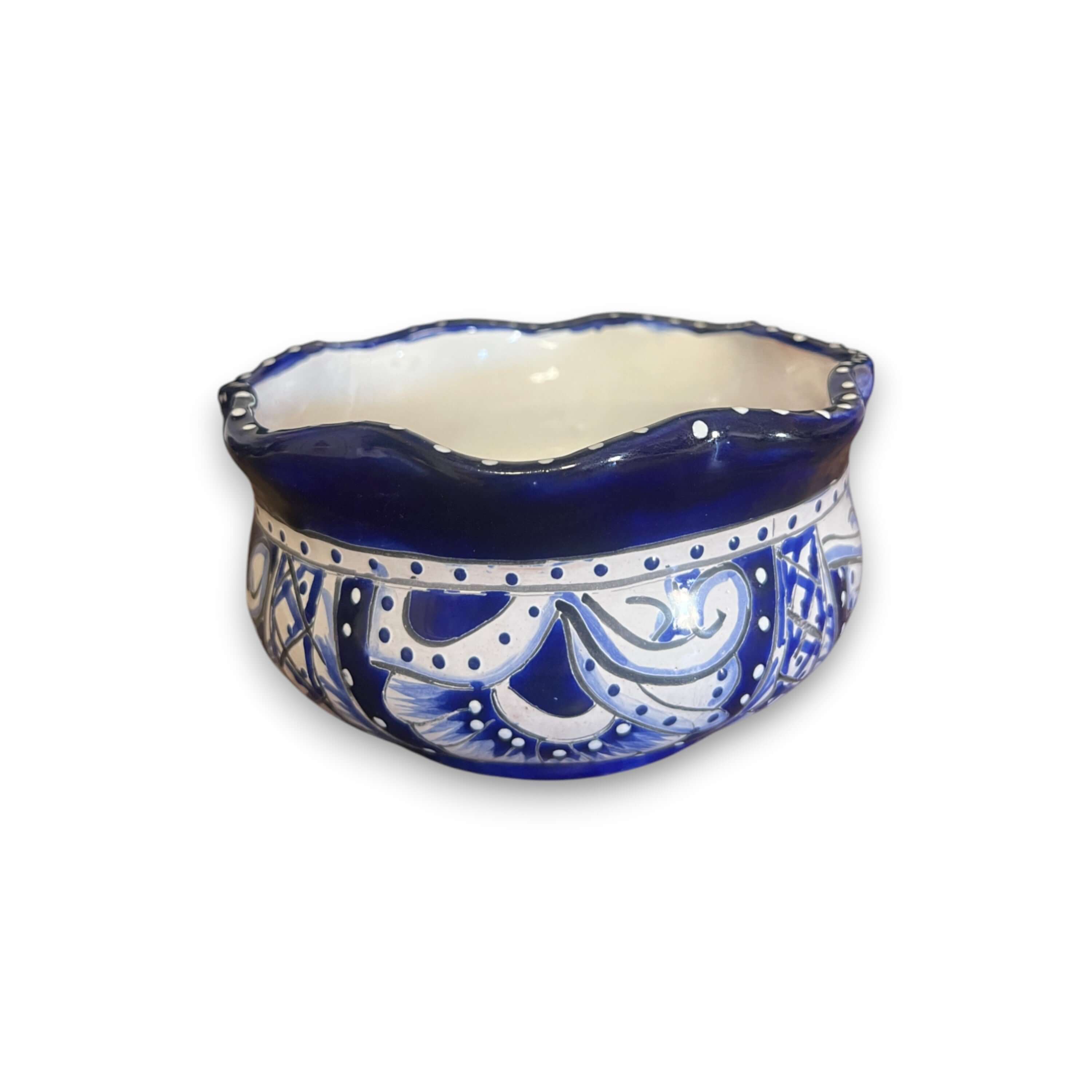 Mini Talavera Flower Pot – Wavy Rim Mexican Ceramic Planter