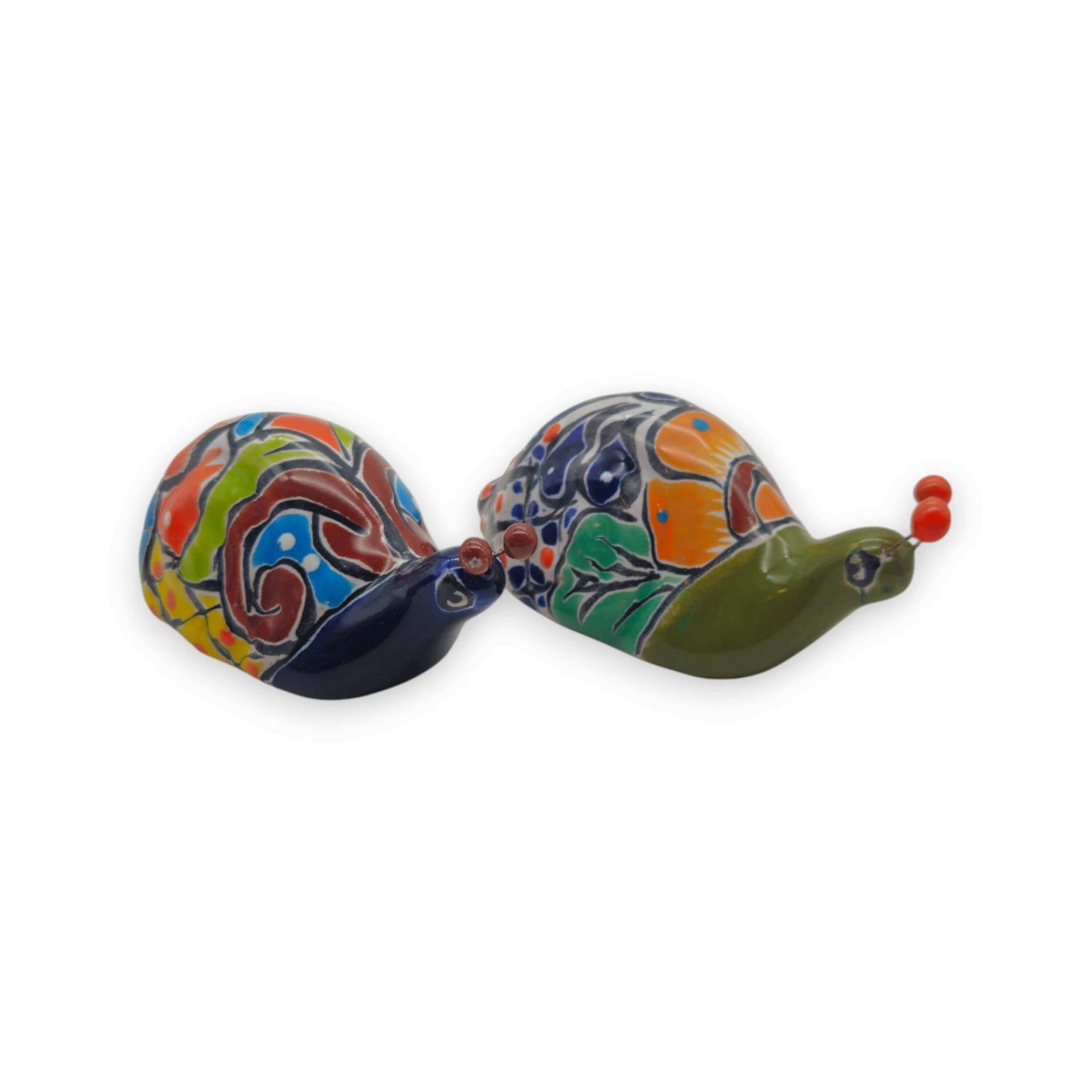 Mini Talavera Snail Figurine | Hand-Painted Mexican Ceramic — hand-painted yellow blue green red floral ceramic snail accent