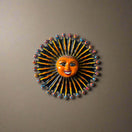 Mini Talavera Sun Wall Art | Handcrafted Mexican Decor - 9" hand-painted Talavera sun with bright orange face and colorful black, red, yellow sunrays