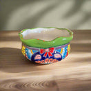 Mini Talavera Flower Pot | Wavy Rim Mexican Ceramic Planter - hand-painted rippled rim floral mini planter from Guanajuato, bright yellow and black accents