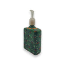 Peacock Feather Talavera Soap Dispenser | Hand-Painted Ceramic - square hand-painted ceramic dispenser with green peacock feather design and pump