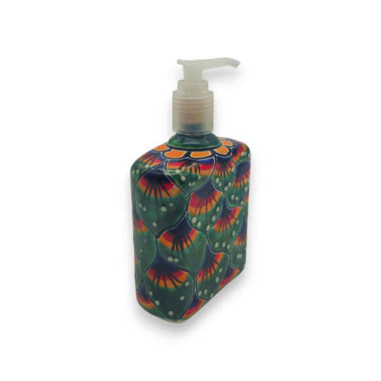 Peacock Feather Talavera Soap Dispenser | Hand-Painted Ceramic - hand-painted green peacock feather ceramic soap dispenser with pump