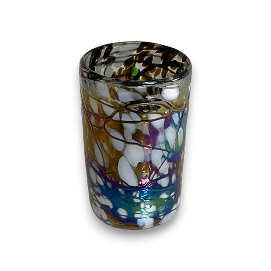 Pearlescent Swirl Hand-Blown Glass | Mexican Mocha Mix Tumbler shimmering brown-white iridescent hand-blown glass tumbler by Talavera Hub