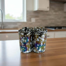 Pearlescent Swirl Hand-Blown Glass | Mexican Mocha Mix Tumbler - set of three artisanal hand-blown tumblers with brown, white and iridescent swirl pattern