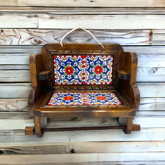 Personalized Talavera Wall Decor | Custom Paper Towel Holder hand-painted Talavera tiles on wooden wall-mounted holder