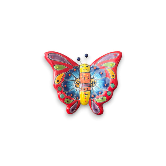 Talavera Butterfly Wall Hanging | Petite Animal Decor - hand-painted multicolor Talavera ceramic butterfly, petite Mexican pottery wall decor