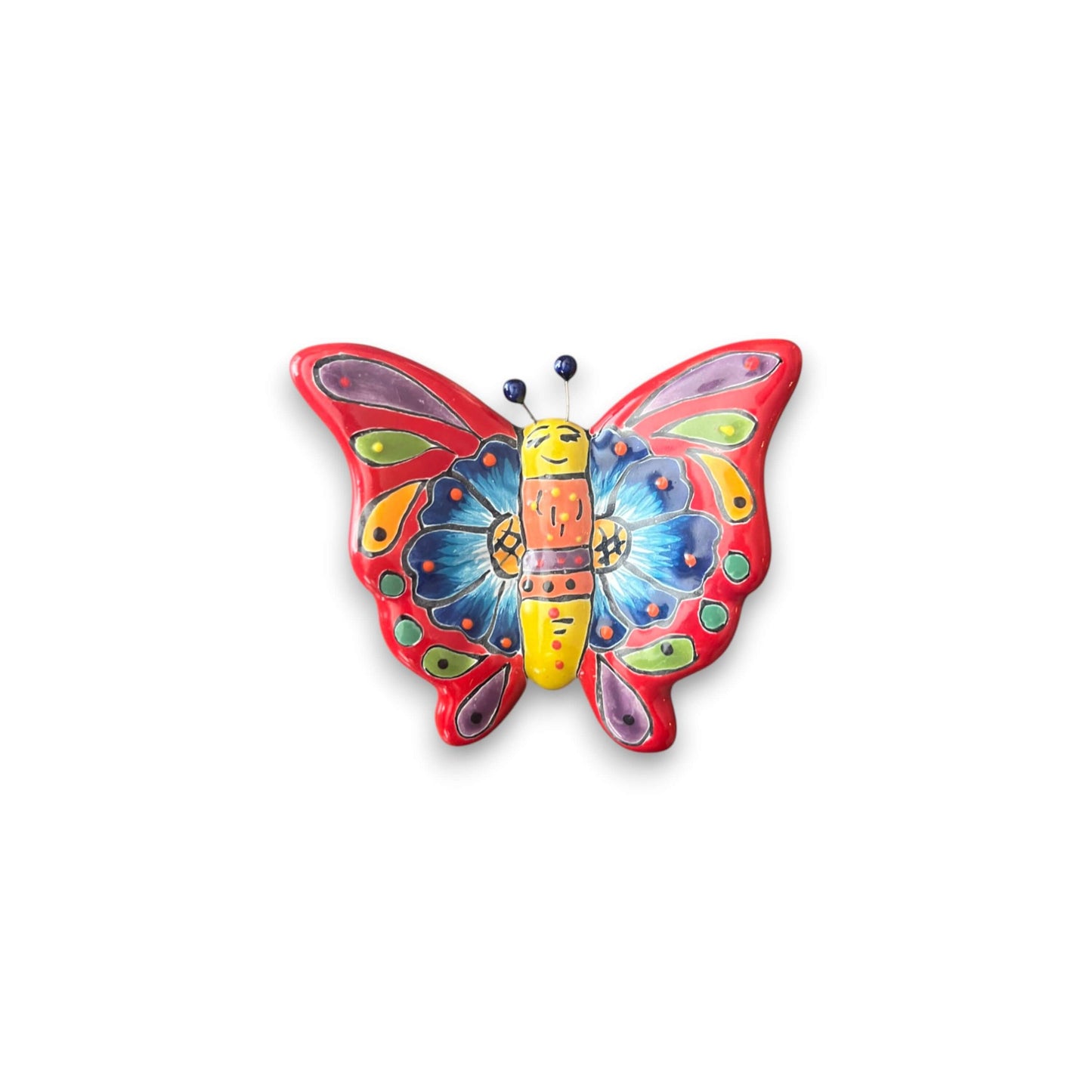Talavera Butterfly Wall Hanging | Petite Animal Decor - hand-painted multicolor Talavera ceramic butterfly wall decor, kiln-fired, lead-free glaze