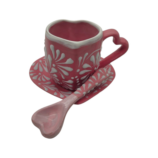 Pink Talavera Heart Mug Set - white background product view 4