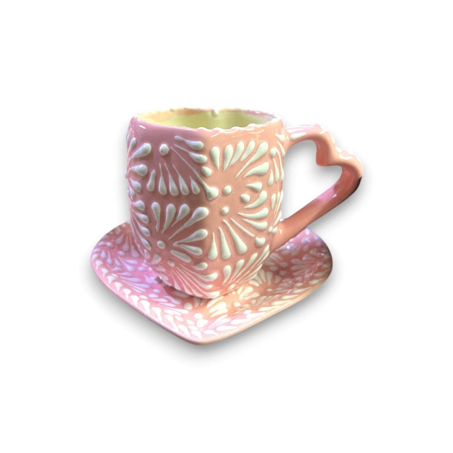 Pink Talavera Heart Mug Set | Hand-Painted Craft