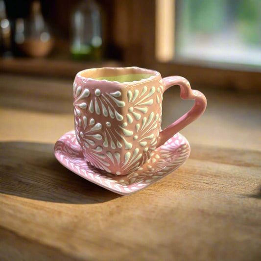 Pink Talavera Heart Mug Set | Hand-Painted Craft