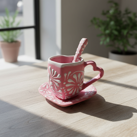 Pink Talavera Heart Mug Set - lifestyle product view 1