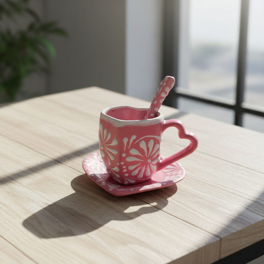 Pink Talavera Heart Mug Set - lifestyle product view 2
