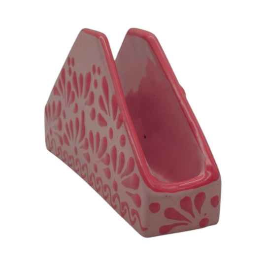 Pink Talavera Napkin Holder | Floral Glazed Design with delicate floral motifs and a glossy pink finish.