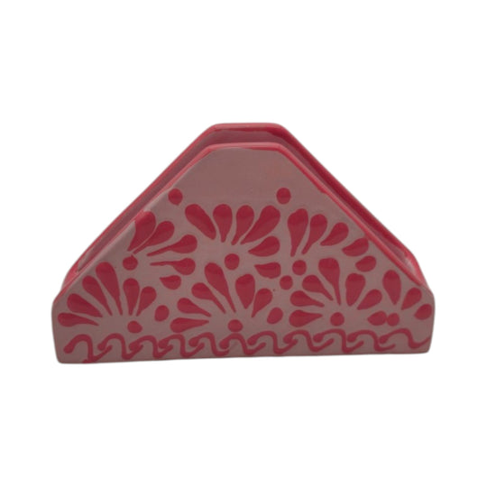 Pink Talavera Napkin Holder | Floral Glazed Design featuring delicate floral motifs on a pink background.