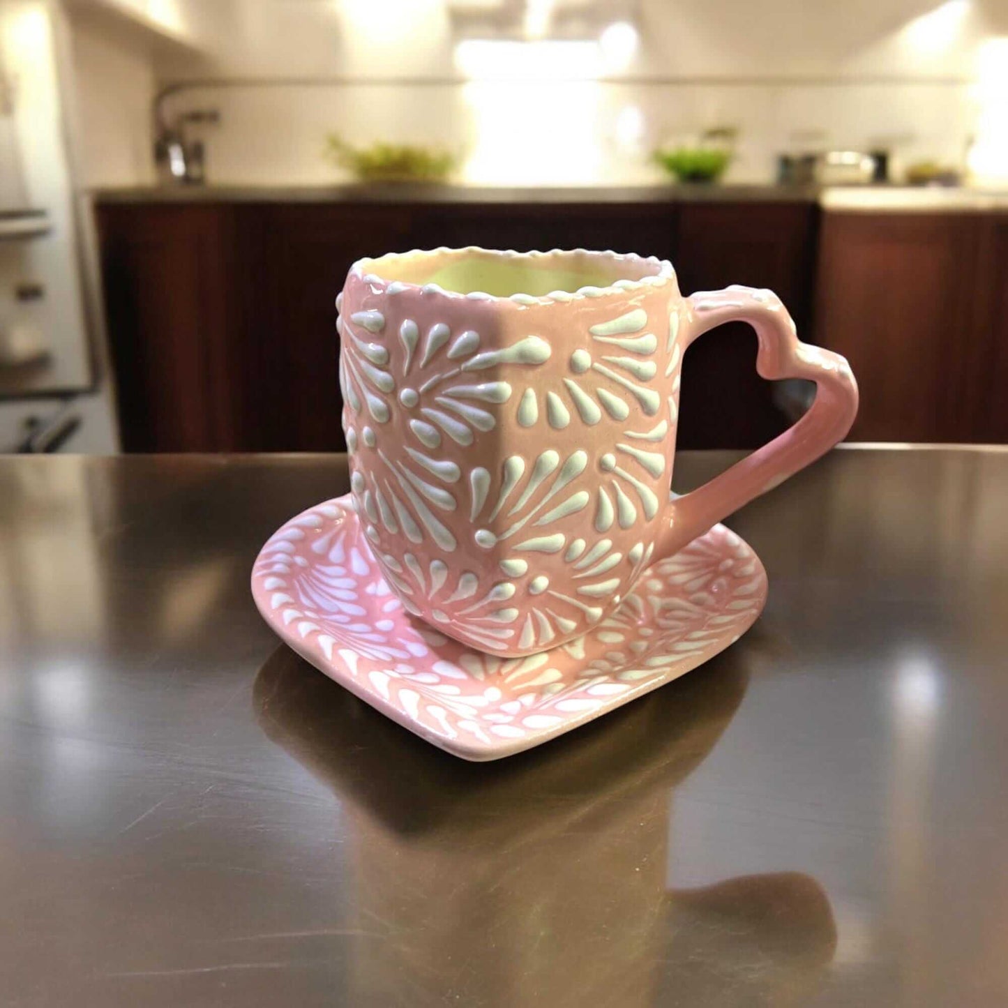 Pink Talavera Heart Mug Set | Hand-Painted Craft