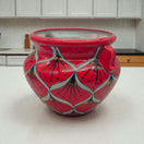 Red Peacock Talavera Planter | Hand-Painted Mexican Pot hand-painted red peacock motif Talavera flower pot, kiln-fired lead-free glaze