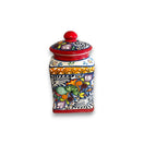 Red Talavera Canister Set | Hand-Painted Mexican Kitchen Jars - hand-painted red floral Talavera ceramic canister from Guanajuato, lead-free glazed