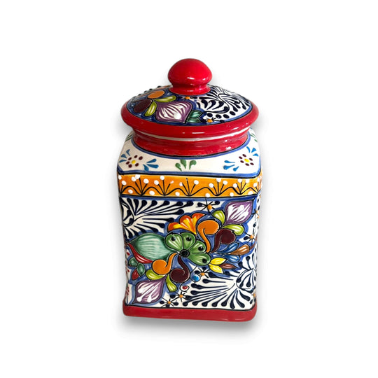 Red Talavera Canister Set | Hand-Painted Mexican Kitchen Jars - red floral hand-painted Talavera ceramic canister from Guanajuato, lead-free glaze