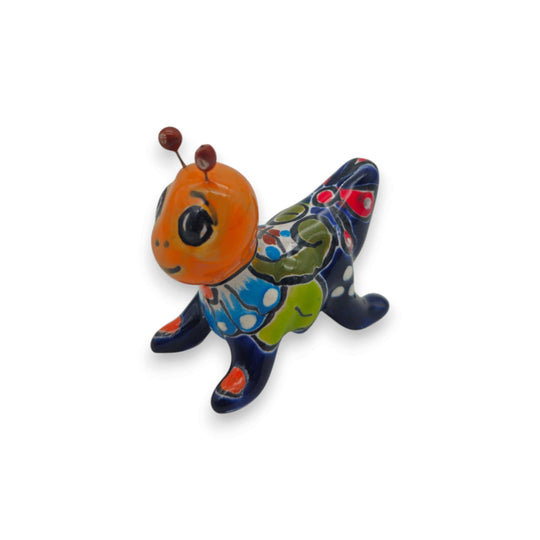 Set of 2 Colorful Talavera Crickets | Mexican Ceramic Art - single hand-painted Talavera ceramic cricket in cobalt, yellow, red