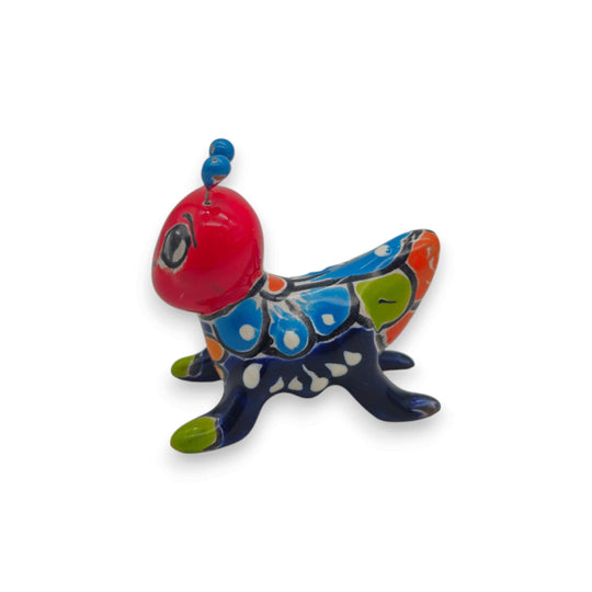 Set of 2 Colorful Talavera Crickets | Mexican Ceramic Art - hand-painted single talavera cricket figurine in cobalt blue, red, yellow, green
