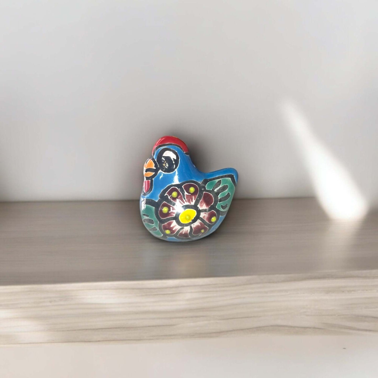 Set of 2 Hand-Painted Talavera Chicken Figurines | Mexican Ceramic Chickens - colorful hand-painted Talavera ceramic chicken figurines, kiln-fired lead-free glaze