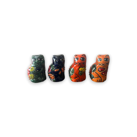 Set of 2 Talavera Cat Statues | Small Handmade Mexican Figurines - hand-painted colorful Talavera cat figurines from Guanajuato, Mexico