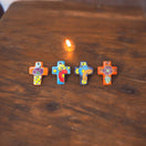 Set of 2 Tiny Talavera Crosses | Handcrafted Mexican Art - colorful handcrafted Talavera ceramic crosses with floral and geometric motifs on wood