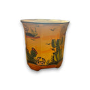Set of 3 Vibrant Talavera Planters | Hand-Painted Desert Landscape Pottery - hand-painted Mexican desert cactus planter, kiln-fired lead-free glaze