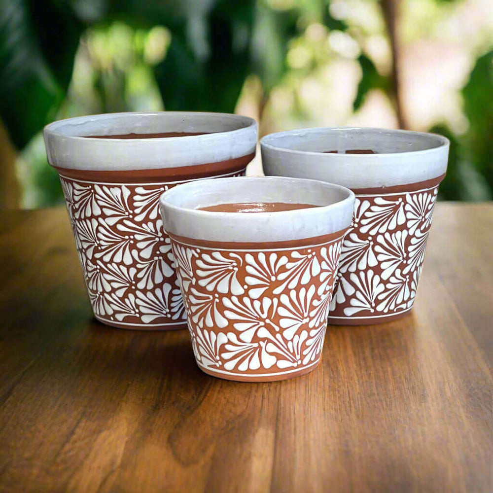 handmade terracotta plant pots Handcrafted Talavera Terracotta Flower Pots Set