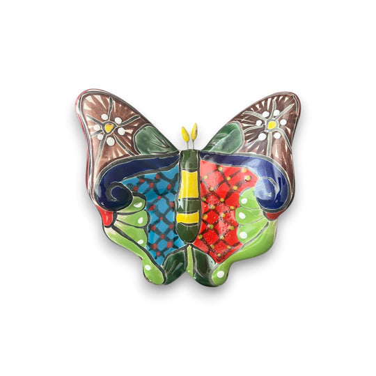 Set of 3 Talavera Butterfly Wall Art | Mexican Wall Hangings - hand‑painted colorful Talavera ceramic butterfly with floral motifs