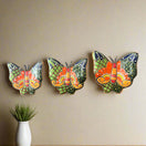 Set of 3 Talavera Butterfly Wall Art | Mexican Wall Hangings - hand-painted Talavera ceramic butterfly trio from Guanajuato