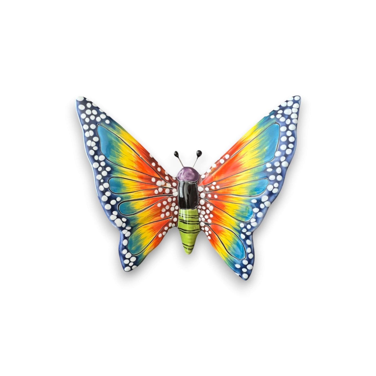 Set of 3 Talavera Butterfly Wall Hangings | Handmade Ceramic Decor - single vibrant hand-painted Talavera butterfly wall hanging