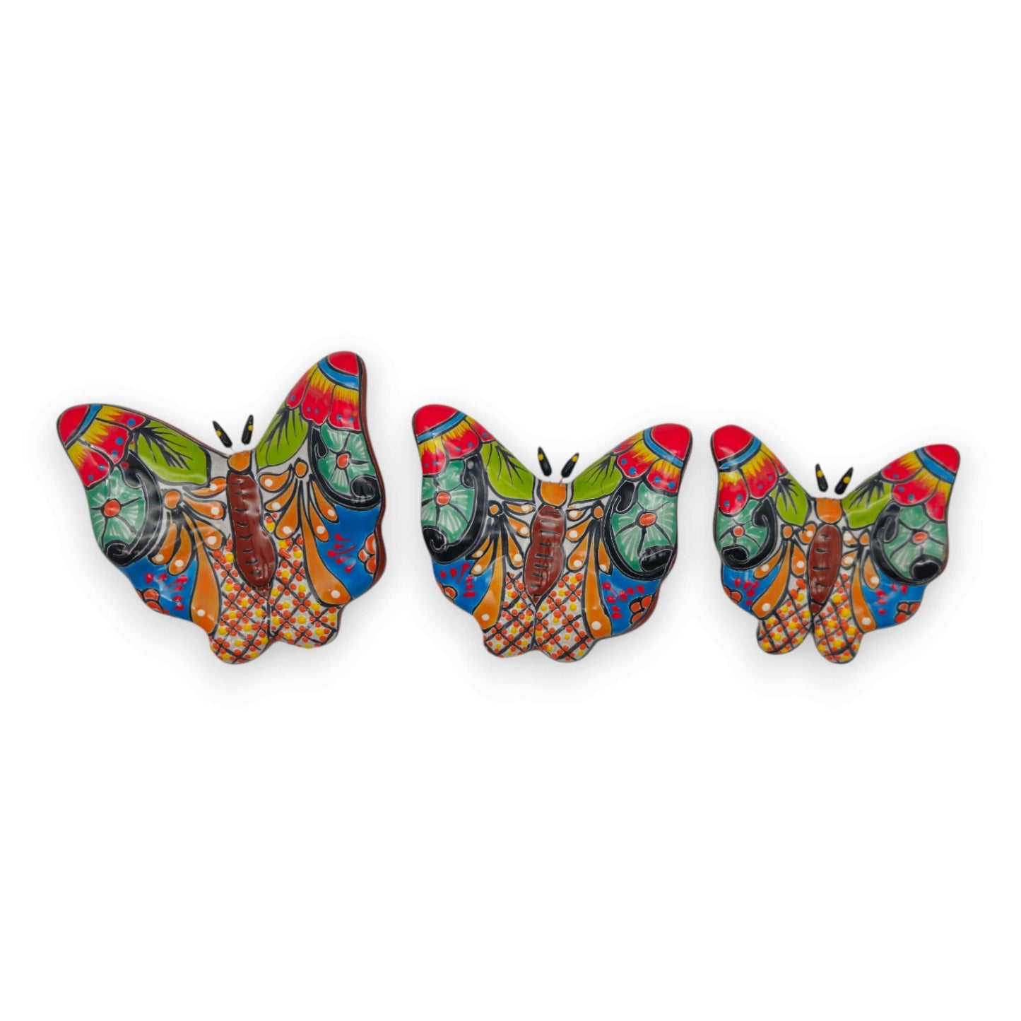 Set of 3 Talavera Butterfly Wall Art | Mexican Wall Hangings - handmade colorful Talavera ceramic butterflies, kiln-fired, lead-free glaze