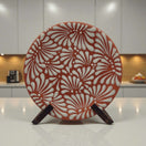 Set of 4 Brown & White Talavera Wall Plates | 10" Decorative Display — hand-painted brown & white 10-inch floral swirl plate on stand, Talavera from Guanajuato