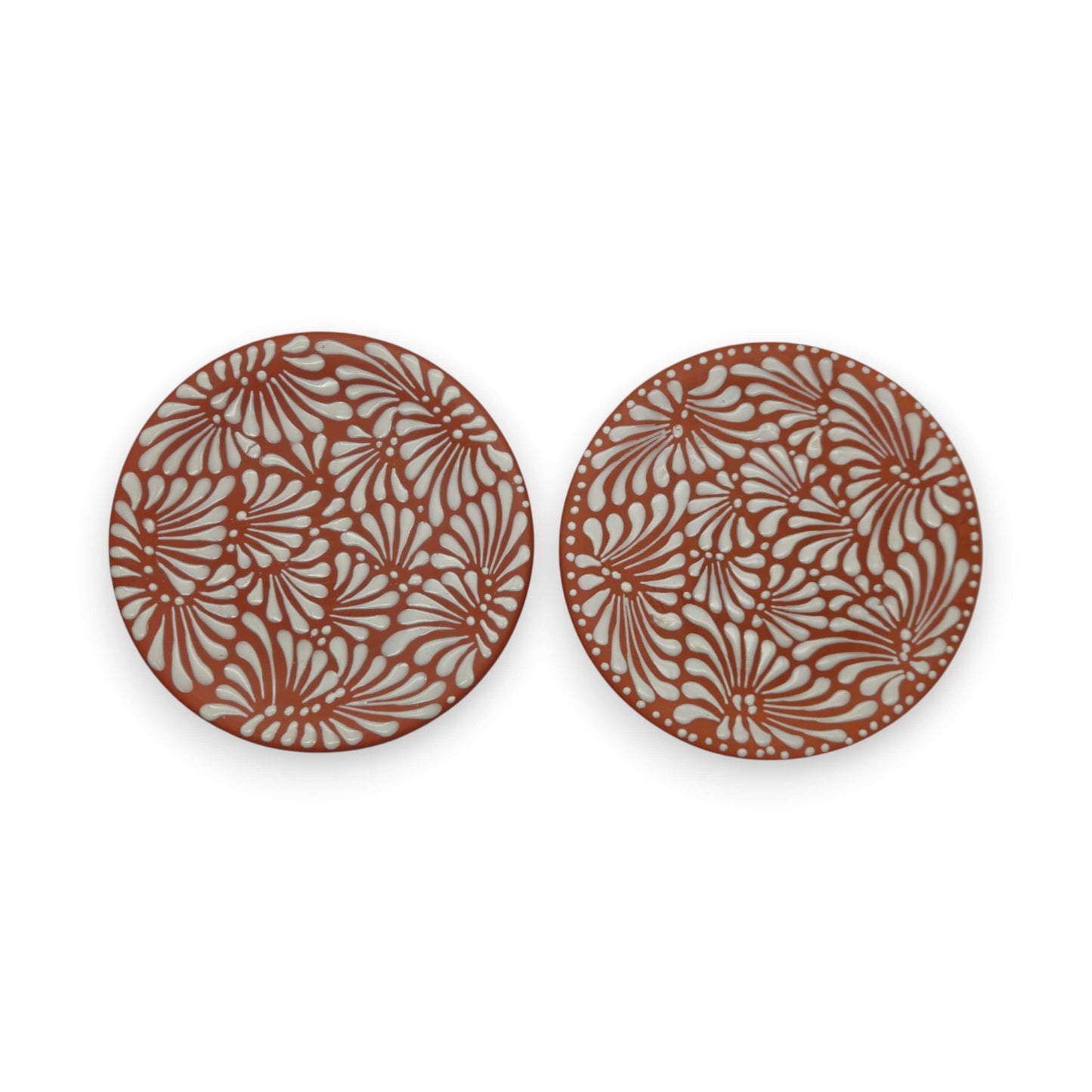 Set of 4 Brown & White Talavera Wall Plates | 10" Decorative Display - two 10" hand-painted brown & white floral swirl plates