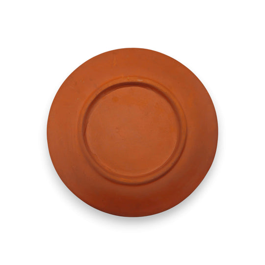 Set of 4 Brown & White Talavera Wall Plates | 10" Decorative Display - back view of terracotta kiln-fired plate from Guanajuato, hand-crafted family workshop