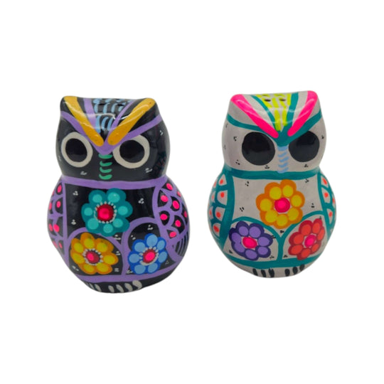 Guerrero pottery owl salt and pepper shakers displayed in a front-facing product view