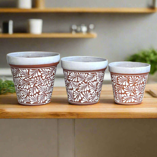 boho planter pots Handcrafted Talavera Terracotta Flower Pots Set