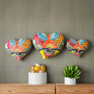Set of 3 Talavera Heart Wall Hanging | Wall Art Decor - hand-painted vibrant Mexican ceramic hearts, lead-free glaze, Guanajuato craftsmanship