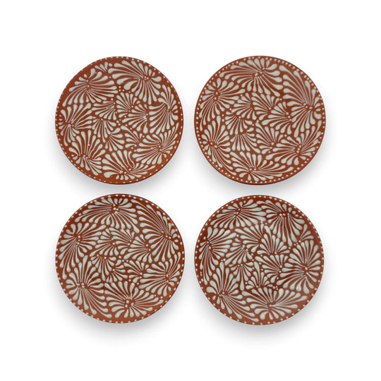 Set of 4 Brown & White Talavera Wall Plates | 11.5" Decorative  Plates - hand-painted brown & white floral Talavera set by Guanajuato artisans