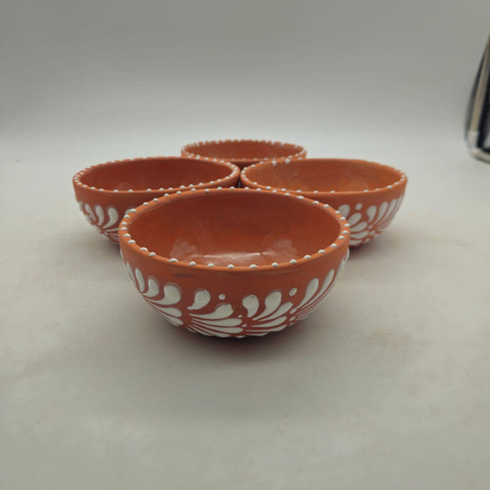 Set of 4 Handmade Brown & White Talavera Bowls — TGH-6362; actual product against its original background.
