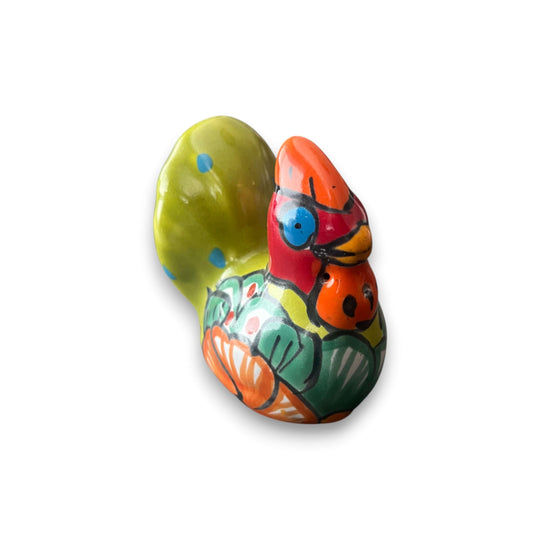 Talavera Chicken Pot Hanger | Small Handmade Mexican Garden Decor - colorful hand-painted ceramic chicken hanger, lead-free glazed, artisan-made in Guanajuato