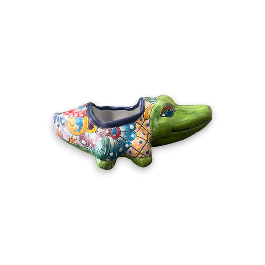Small Talavera Alligator Planter | Handmade Mexican Ceramic Reptile - hand-painted Talavera ceramic alligator planter, vibrant colors, lead-free glaze