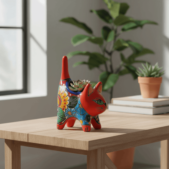 Small Talavera Cat Planter - lifestyle product view 2