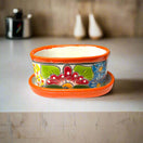 Small Talavera Flower Pot | Colorful Hand-Painted Mexican Planter on countertop, vibrant hand-painted floral ceramic planter