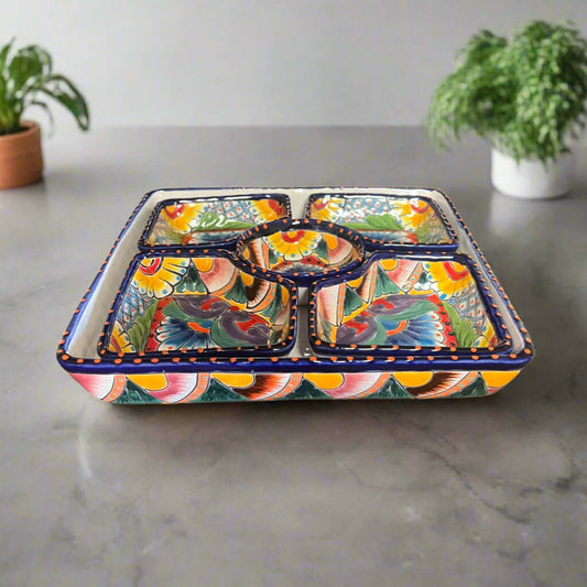 Square Talavera Tray Set | Hand-Painted Mexican Sectional