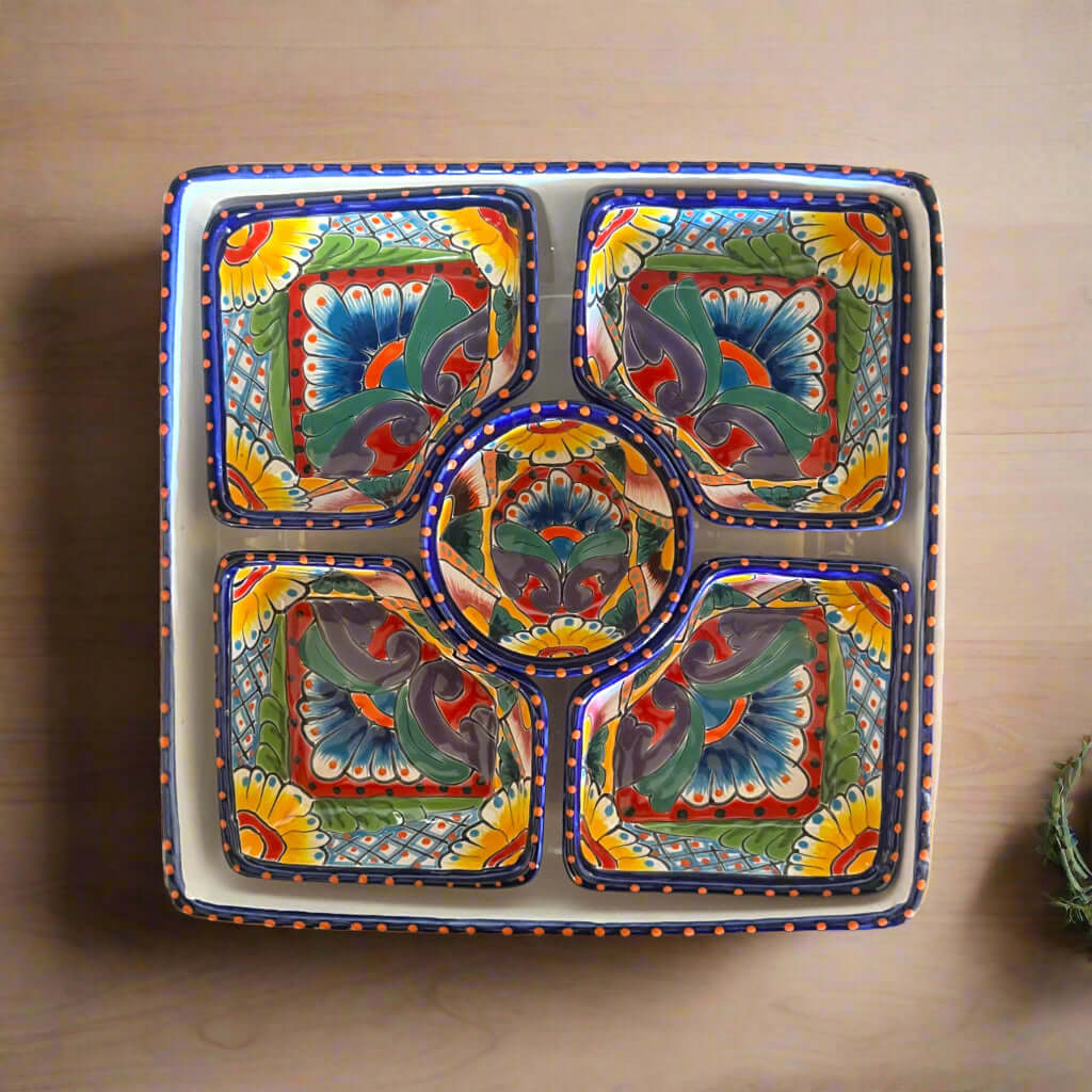 Square Talavera Tray Set | Hand-Painted Mexican Sectional
