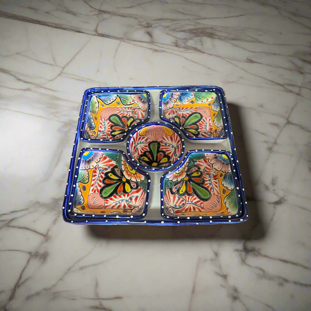 Square Talavera Tray Set | Hand-Painted Mexican Sectional